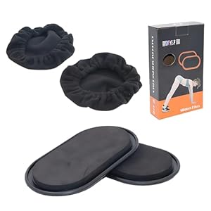 Techson Exercise Sliders Discs, 2 Pack Dual Sided Oval Shape Floors Sport Core Sliders with Covers, Yoga Fitness Training Gliding Equipment (Black)