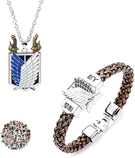 YouU 22 pcs Attack Anime Necklace On Titan cosplay Bracelet Anime Sticker Gifts for Anime Fans and Men Women
