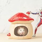 Yrouzao Ceramic Mushroom Hamster Hideout with Detachable Lid (Red) - Cute Hamster House, Habitat Decor for Dwarf Rabbits, Guinea Pigs, Chinchillas, and Small Pets