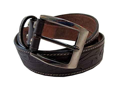 MENS LEATHER BELT FLORAL TOOLED WORK CASUAL OFFICE COWBOY WEAR BROWN BELTS FOR MEN (46 in)