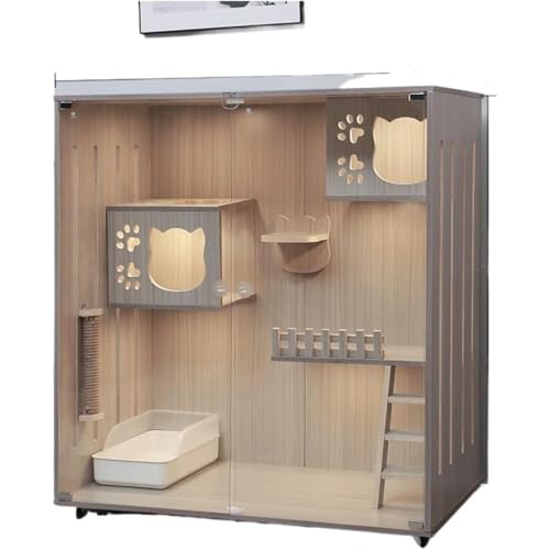 Tufduzo キャットハウス 無垢材 猫ケージ 大型 小型 室内用 ラグジュアリー キャットキャビネット 猫部屋 ダブルデッカー トリプルデッカー 国産 猫砂 ペットハウス 高級 おしゃれ 多機能 省スペース (C2-長さ 120幅 60高さ 120,セ