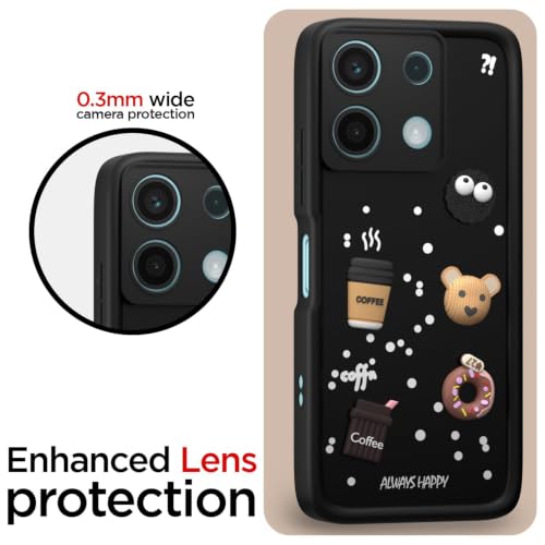 Image of Bintage Cute Fun Taddy Cartoon 3D Ball Bear Milk Donut Coffee Cup Silicon Case Full Body & Camera Protection Back Cover Compatible for MI Redmi Note 13 5G - Black