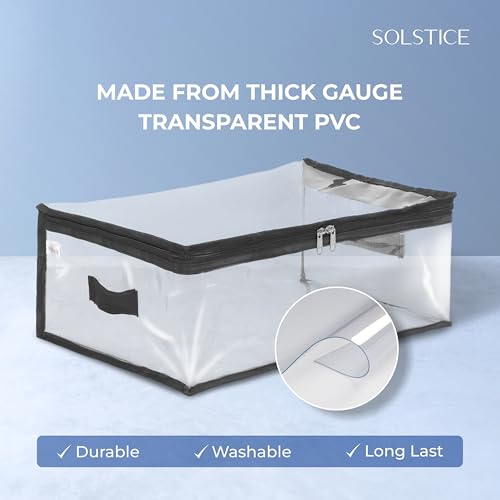 Image of SOLSTICE Transparent Storage Bags for Clothes, Saree Cover Organizer, Waterproof PVC Storage Bag, Wardrobe Clothes Organizer for Small Blankets, Bedsheets, Toys & Documents (Pack of 4)