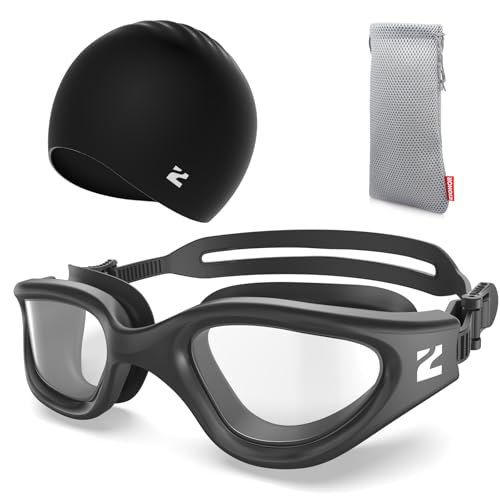 ZIONOR G1 Lite Swim Goggles with Swim Cap Comfortable Anti-fog Swimming Goggles Set for Adult Men...
