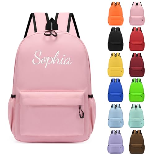 Genérico Personalizada Mochila Infantil con Nombre, Impermeable Lona Mochila Pequeña para Niños Niñas, Bordado Mochila Preescolar Colegio Infantil de 3-6 Años, Mochila Escolar 36 x 26 x 10cm (Rosa)