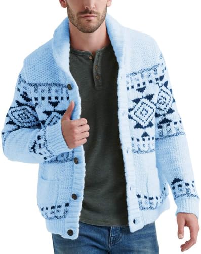 Runcati Men's Shawl Collar Cardigan Sweater Multi-Color Button Down Knitted Sweaters with Pockets