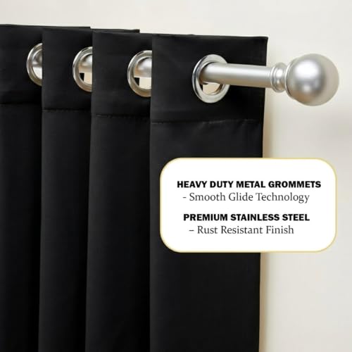 Image of 100% Blackout Window Curtains, 7 Feet, Solid Design, Faux Silk, Thermal Insulated, Noise Reducing Eyelet Door Curtain with Tie Back for Living Room & Bedroom, 115x210cm, Pack of 1 - Black
