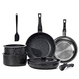 Sweetcrispy 12 pcs Pots and Pans Set, Nonstick Kitchen Induction Cookware Suit with Detachable Handle, Dishwasher Oven Safe, Black