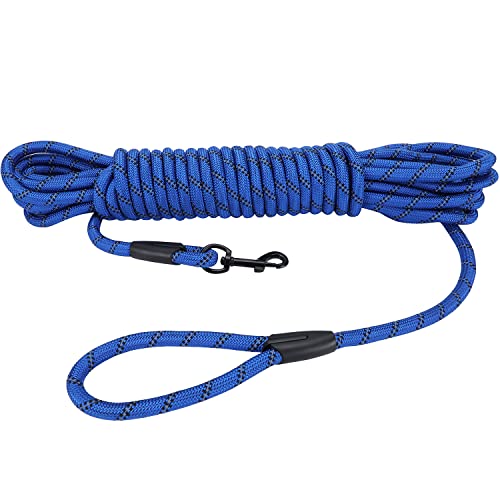 Image of Long Dog Leash for Training 50Ft-Reflective Nylon Rope with Swivel Hook-Recall Agility Lead for Large Small Medium Dogs Outside Walking Hiking-Royal Blue Diam 1 /2 inch