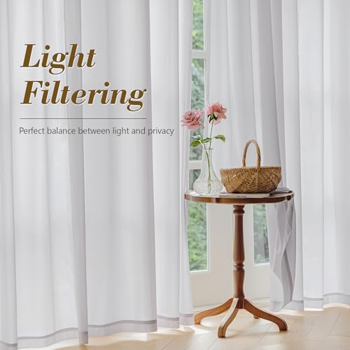 Image of FMFUNCTEX Grey Sheer Curtains, 90 Inch, Rod Pocket, 2 Panels for Bedroom | Grey Semi Sheer Airy Drapes for Living Room, Faux Silk, Light Filtering for Privacy Without Blocking Natural Light