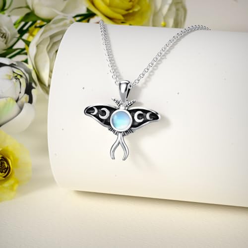 TRISHULA Moth Necklace for Women 925 Sterling Silver Moonstone/Heart Crystal Pendant Necklace Luna Moth Necklace Insect Necklace Cute Animal Jewelry for Women Halloween Christmas Gifts2