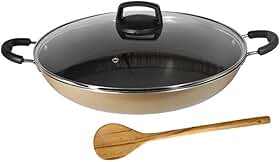 Paella Frigideira N30 Tacho Antiaderente Tampa Vidro Bege