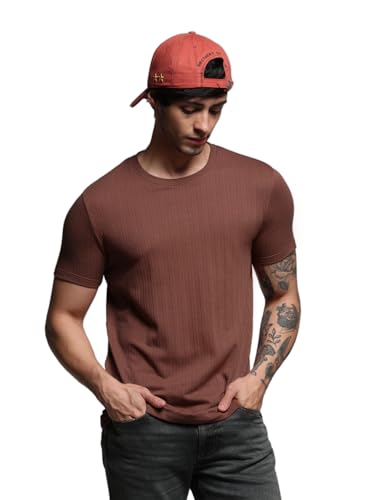 Image of JACK & JONES Men Solid Round Neck Cotton Slim Fit T-Shirt