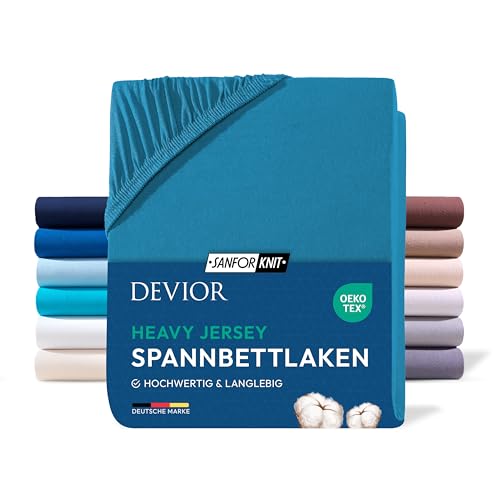 Devior Heavy Jersey Spannbettlaken 180x200cm - 200x200cm, 100% Baumwolle, Split Topper bis 10cm, Petrol – 160 g/m² Anti-Statisches, atmungsaktives Bettlaken mit Einlaufschutz, Matratzenbezug