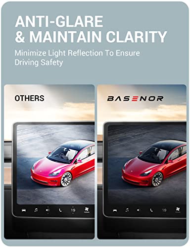 Basenor Tesla Model Y Model 3 Tempered Glass Screen Protector Matte Center Control Navigation Touchscreen Protector 9H Anti Fingerprint Anti-Glare Dashboard Accessories 2016-2023 Upgrade #TOP2
