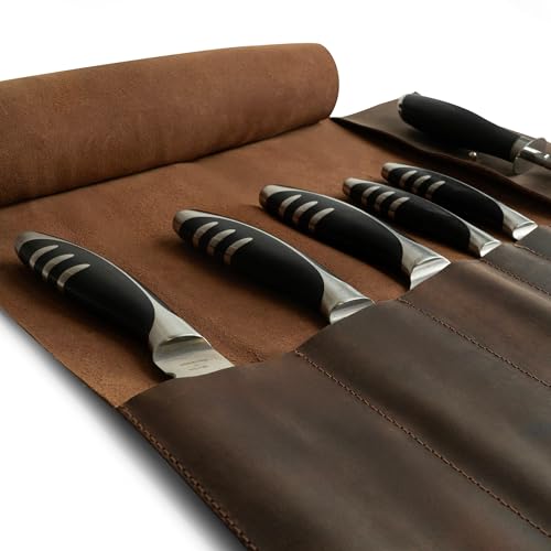 Rustic Leather Knife Roll Case, Durable Chef Knife Bag for Professional Chefs, Knife Roll Bag, Portable Carrying Case for Knives and Tools, Ideal for Culinary Travel, Knife Bags for Chefs Professional - Image 3