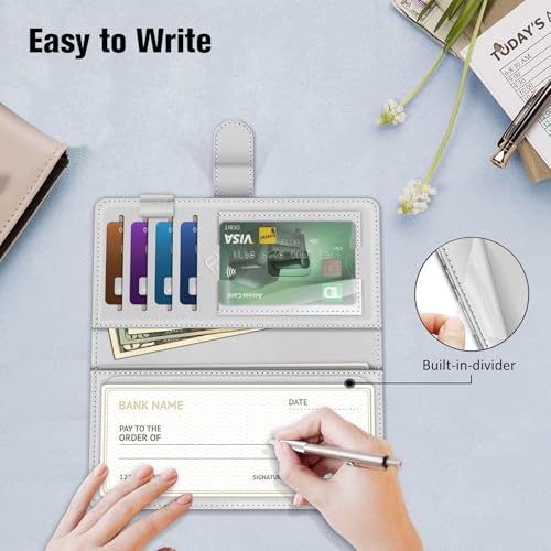 Image of FINTIE Checkbook Cover for Personal Checkbook, RFID Blocking Big Capacity Standard Register Duplicate Checks with Pen Holder, Cards Slots (Flower Fantasy)