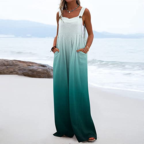 Zefotim Jumpsuits For Women Casual Plus Size Loose Fit Wide Leg Sexy Boho 2023 Rompers Dressy Summer Sleeveless Spaghetti Strapless Jumpsuits Cute Lounge Overalls With Pockets Outfits Clothes Xxl #TOP1