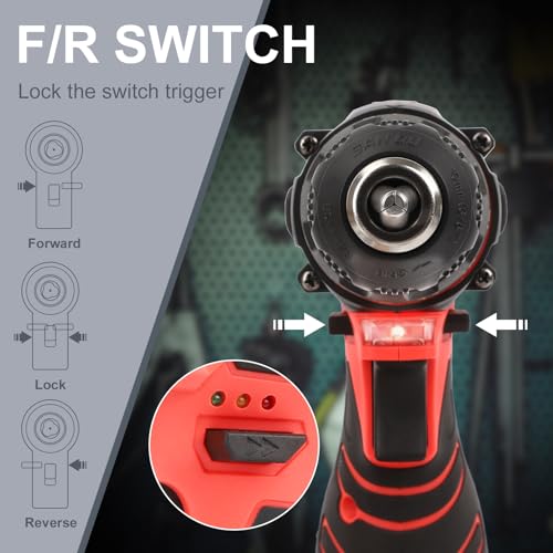 COMOWARE Cordless Drill Set, 12V Power Drill, 1 Battery, 3/8" Keyless Chuck,0-450 & 0-1500 RPM, 10pcs Screwdriver Bits, Red thumbnail 5