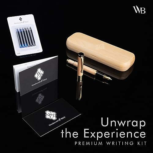 Image of Wordsworth & Black Fountain Pen Set, Luxury Bamboo Wood - Extra Fine Nib, Gift Case; Includes 6 Ink Cartridges, Ink Refill Converter -Journaling, Calligraphy; Drawing, Smooth Writing [Maple Wood]
