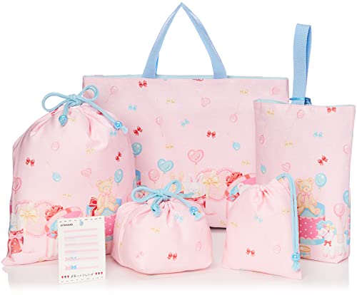 KIYOHARA レッスンバッグ 上履き入れ 体操着袋 お弁当袋 コップ袋 名前シール トイボックス ピンク CMC22-S5のサムネイル