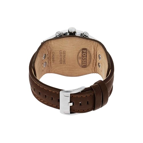 Fossil Orologio Coachman da uomo, movimento cronografo al quarzo, cassa in acciaio inossidabile argentata di 44 mm con cinturino in vera pelle, CH2891, Nero