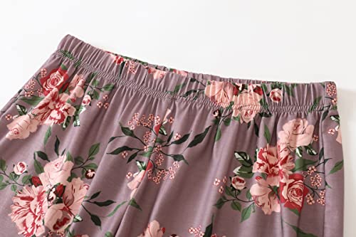 Vozanet Women's V Neck Sexy Pajama Sets Capri Sleepwear Floral Elegant Nighty 2Pcs Plus Size S-4Xl, Florals-Brown, 4X-Large #TOP4