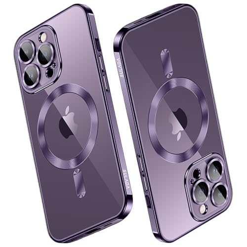 JUNENTER �d�b�@ 16 Pro Max/16 Pro/16 Plus/16 �p�P�[�X�AMagSafe �ƌ݊������蒴���^�l�o�[�C�G���[�����w�ʓd�C���b�L�~���[�G�b�W�P�[�X�A���S�J�����ی�t���A�u���b�N�A16 Max