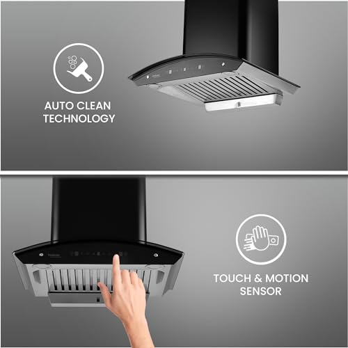 Image of Hindware Smart Appliances | Nevio Plus Blk 60cm 1400 m /hr* SS Baffle Filter Wall Mounted Chimney for Kitchen With Classic Look, Touch Control and Auto Clean Technology (Black)