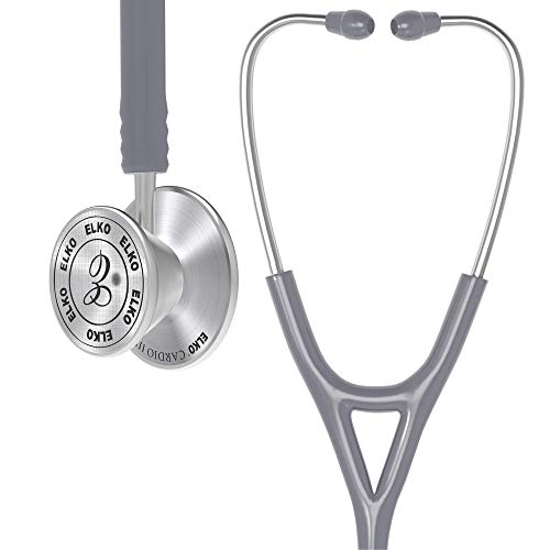 Image of ELKO EL-060 CARDIO III SS Stainless Steel Acoustic Stethoscope | Two-Way PVC Tubing | Double Sided Chestpiece For Adult & Pediatric Patient | Doctors & Medical Students (Grey)