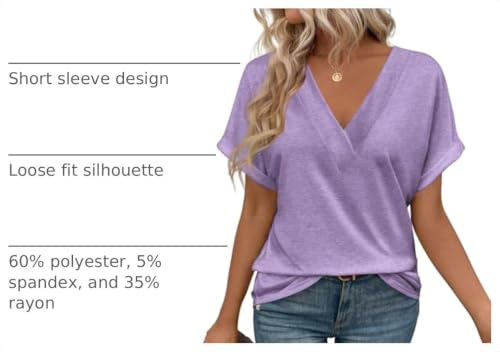 Image of T Shirts Short Sleeve V Neck Tees Womens Tops Beach Vacation Fashion Clothes 2026 Casual Summer Spring Fall Outfits