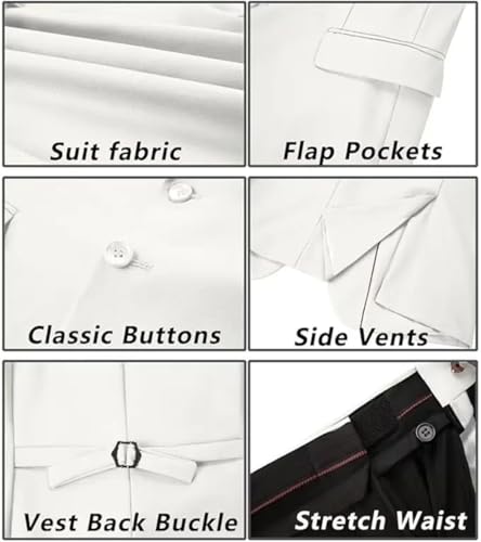 Men's Slim Fit 3-Piece Suit Set | 2-Button Wedding/Business Tuxedo (Jacket+Vest+Pants)3