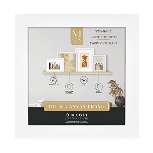 MCS Gallery Wooden Picture Frame for Canvas, Art Boards, Photos and more, White, 6x6 Inch