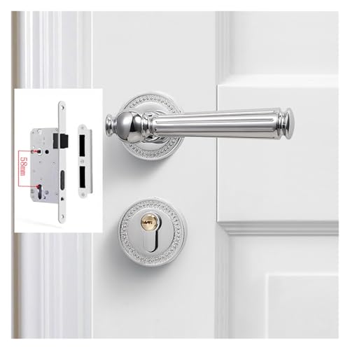 Cerradura de puerta de madera interior con manija dividida cromada y roseta plateada 3