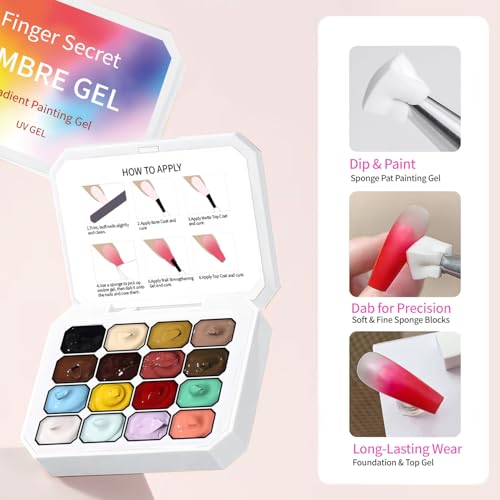 Kit de esmalte gel Ombre de 16 colores con 100 esponjas para uñas miniatura 4