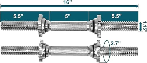 Image of Yes4All Threaded Dumbbell Handles, Adjustable Dumbbell Bar Pair, 14 /16 /18 /24-Inch Sizes, Fits 1 inch or 1.15 inch Plates, Non-Slip Grip, Secure Star-Lock Collars