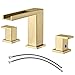 Ufaucet Moderner kommerzieller 2-Griff-3-Loch-Wasserhahn mit Wasserfall, gebürstetes Gold, Badezimmer-Wasserhahn mit Schläuchen