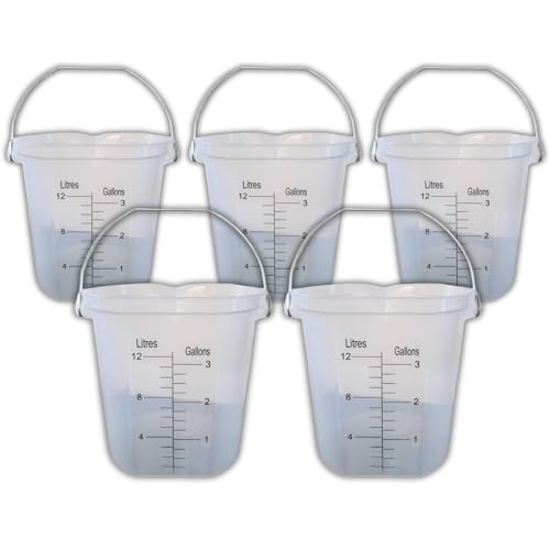ACCUPOUR 3 Gallon Measuring Bucket with Handle - Multipurpose, Heat Resistant & Chemical Resistant, Measurements in Liters (L) and Gallons (gal) - Large Measuring Container (5 Pack)