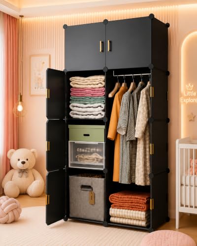 Image of Plastic Wardrobe for Clothes | Plastic Almirah for Kids | 8-Cube Baby Cupboard for Clothes Storage | Portable Collapsible Wardrobe | DIY Kids Almirah for Bedroom - Cute Animal Print