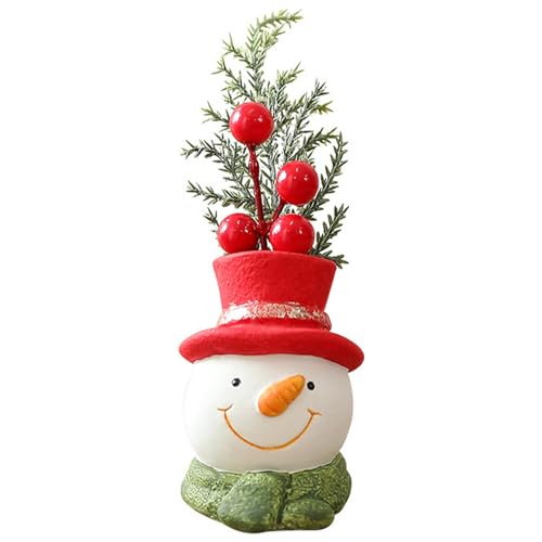 Plantas en macetas artificiales de Navidad, Decoración de cemento de Navidad en maceta, Santa Bear muñeco de nieve pequeña maceta falsa artificiales con agujas de pino bayas rojas centros de mesa (D)