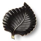 CosyCorner Ceramic Jewelry Trays Trinket Dish Ring Dish Ceramic Candy Plate Snack Plate Leaf Shaped Dish (Black, Medium)