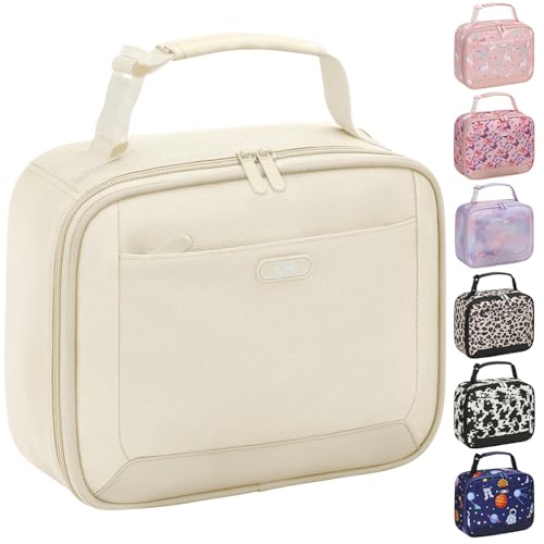 Lunch Box Kids Insulated Lunch Bag for Boys Girls Cute Reusable Lunch Tote Bag Waterproof Portable Thermal Lunch Box Kids for School Picnic Travel Beige