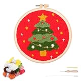 artcici 初心者向けパンチニードルキット クリスマスツリーパターンツールと糸付き、簡単な刺繍ラグフックセット