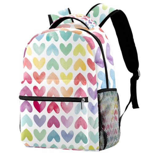 Sac à dos d'école motif cœur coloré multicolore pour filles et adolescents 29x20x40cm