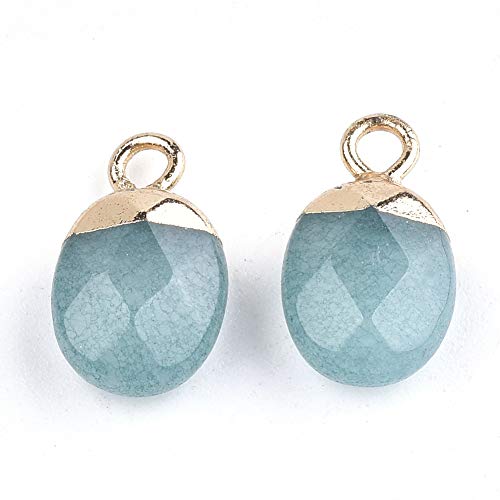 Kitbeads 20Pcs Natural Jade Gemstone Charms Faceted Oval Golden Pendants Stone Pendants For Jewelry Making #TOP7