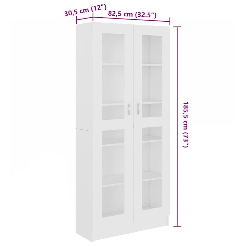 Tomostar Vitrine en Verre, Armoire Vitrine de Collection Armoire Vitrée Bibliothèque Meubles de Rangement pour Salon Blanc 82,5x30,5x185,5 cm Bois d'ingénierie