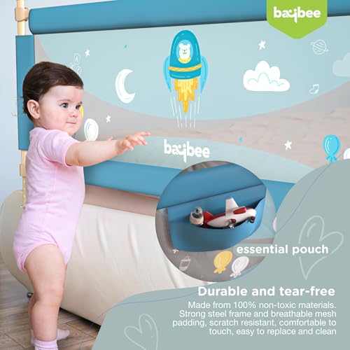 Image of BAYBEE Baby Bed Rails Guard Kids Safety (150x63 cm) | Portable Bed Rail Falling Protector Fence with 7 Adjustable Heights | Foldable BedRail for Newborn Boys Girls (Pack-2, Blue)