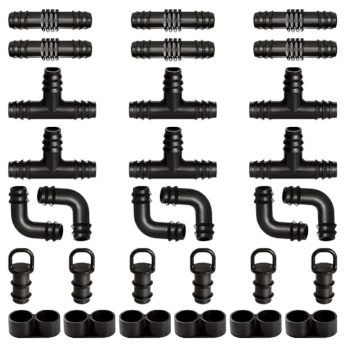 VooGenzek 30 Pezzi Connettori per Tubi per 16mm Impianto di Irrigazione a Goccia, a innesto, con Valvola di Intercettazione, Tee, Gomiti, Accoppiamento, Chiusura Terminale, Tappi