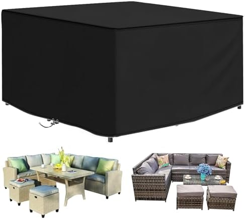 Funshot Schutzhülle Gartenmöbel Winterfest, 420d Oxford-Gewebe, Gartenmöbel Abdeckung Wasserdicht, Abdeckplane für Loungemöbel, Gartentische, Terrassenmöbel, 200x200x90CM