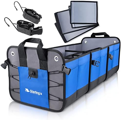 Starling's Car Trunk Organizer - Durable Storage SUV Cargo Organizer Adjustable (Blue, 3 Compartments)